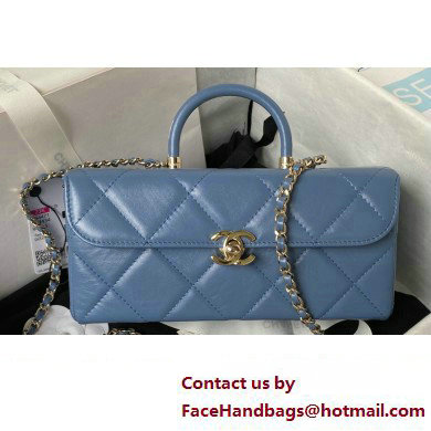 Chanel Quilted Shiny Calfskin & Gold-Tone Metal box Bag AS4471 Denim Blue 2023 - Click Image to Close